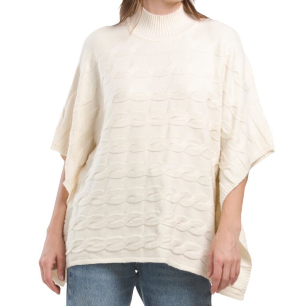 NWT Cyrus Cream Cable Knit Rayon Blend Super Soft Poncho Sweater Cape XS